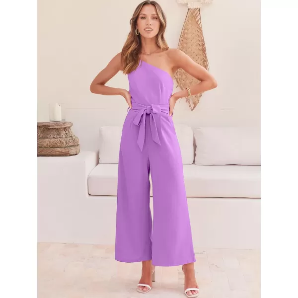 Caracilia Women's Summer Dressy One Shoulder Strap Tie Waist Zipper Back Wide Leg Jumpsuit Rompers with Pockets