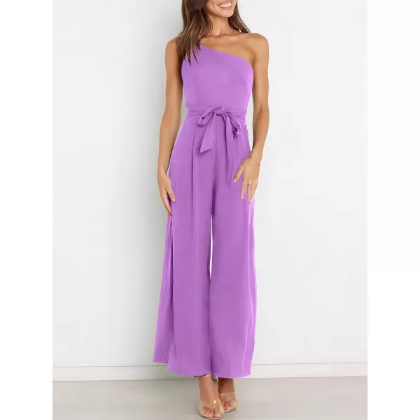 Caracilia Women's Summer Dressy One Shoulder Strap Tie Waist Zipper Back Wide Leg Jumpsuit Rompers with Pockets