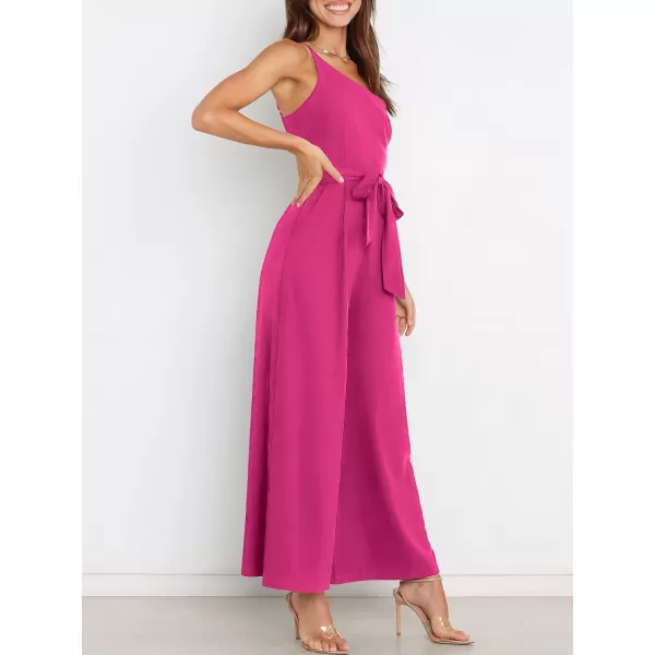 Caracilia Women's Summer Dressy One Shoulder Strap Tie Waist Zipper Back Wide Leg Jumpsuit Rompers with Pockets