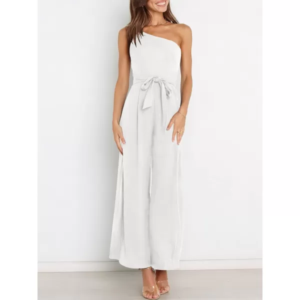 Caracilia Women's Summer Dressy One Shoulder Strap Tie Waist Zipper Back Wide Leg Jumpsuit Rompers with Pockets
