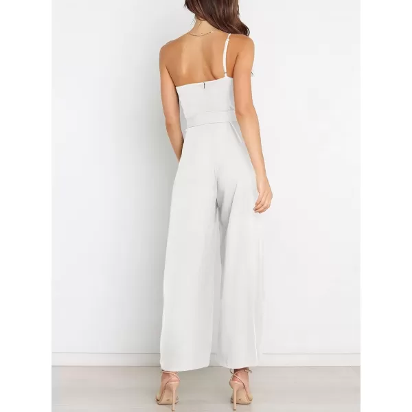 Caracilia Women's Summer Dressy One Shoulder Strap Tie Waist Zipper Back Wide Leg Jumpsuit Rompers with Pockets