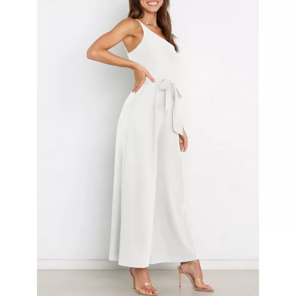 Caracilia Women's Summer Dressy One Shoulder Strap Tie Waist Zipper Back Wide Leg Jumpsuit Rompers with Pockets
