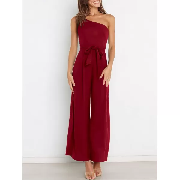 Caracilia Women's Summer Dressy One Shoulder Strap Tie Waist Zipper Back Wide Leg Jumpsuit Rompers with Pockets