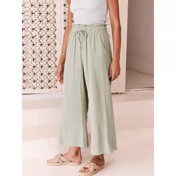 Caracilia Women's Summer Linen Pants Casual Loose Drawstring Ruffle High Waist Wide Leg Capri Pants Trousers with Pockets