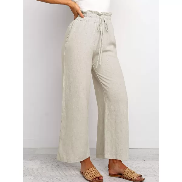 Caracilia Women's Summer Linen Pants Casual Loose Drawstring Ruffle High Waist Wide Leg Capri Pants Trousers with Pockets