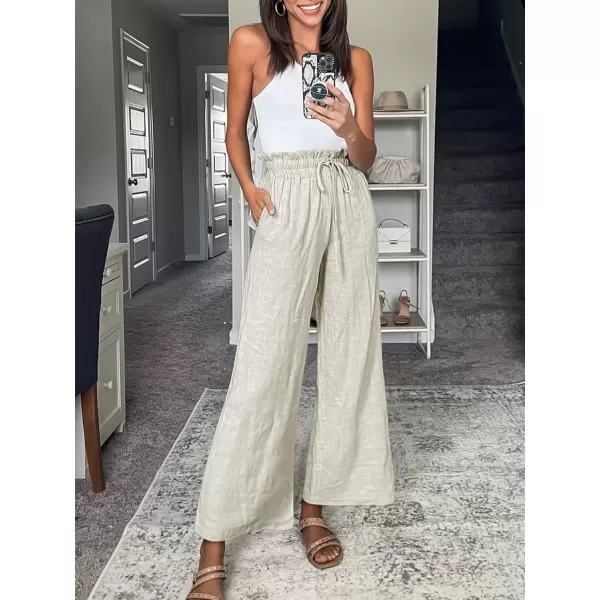 Caracilia Women's Summer Linen Pants Casual Loose Drawstring Ruffle High Waist Wide Leg Capri Pants Trousers with Pockets