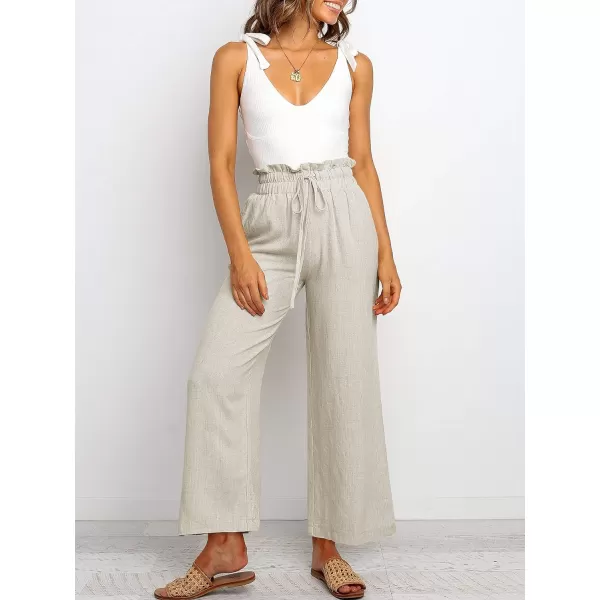 Caracilia Women's Summer Linen Pants Casual Loose Drawstring Ruffle High Waist Wide Leg Capri Pants Trousers with Pockets