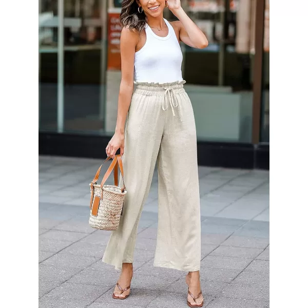 Caracilia Women's Summer Linen Pants Casual Loose Drawstring Ruffle High Waist Wide Leg Capri Pants Trousers with Pockets