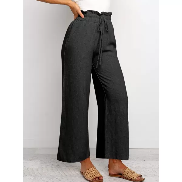 Caracilia Women's Summer Linen Pants Casual Loose Drawstring Ruffle High Waist Wide Leg Capri Pants Trousers with Pockets