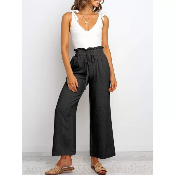Caracilia Women's Summer Linen Pants Casual Loose Drawstring Ruffle High Waist Wide Leg Capri Pants Trousers with Pockets