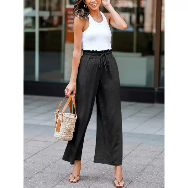 Caracilia Women's Summer Linen Pants Casual Loose Drawstring Ruffle High Waist Wide Leg Capri Pants Trousers with Pockets