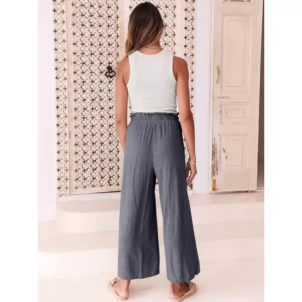 Caracilia Women's Summer Linen Pants Casual Loose Drawstring Ruffle High Waist Wide Leg Capri Pants Trousers with Pockets