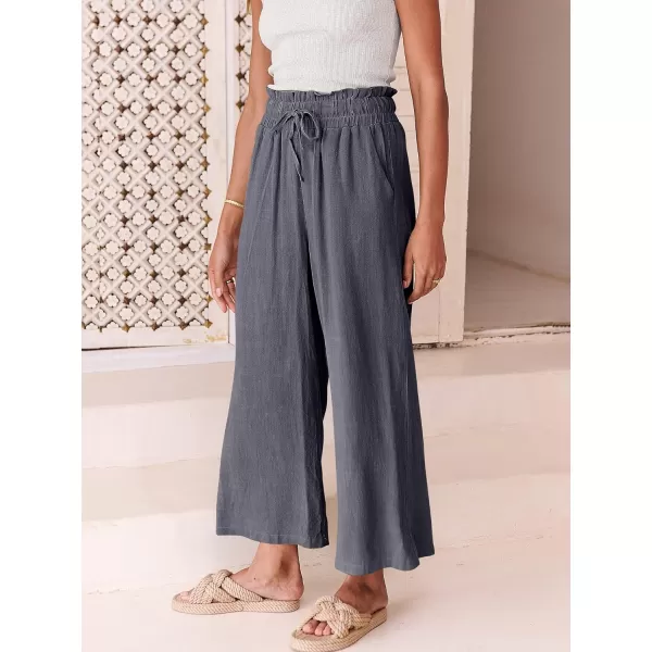 Caracilia Women's Summer Linen Pants Casual Loose Drawstring Ruffle High Waist Wide Leg Capri Pants Trousers with Pockets