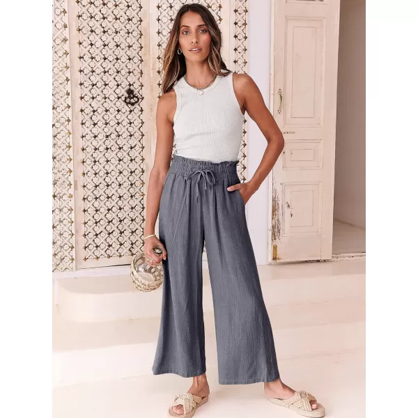 Caracilia Women's Summer Linen Pants Casual Loose Drawstring Ruffle High Waist Wide Leg Capri Pants Trousers with Pockets