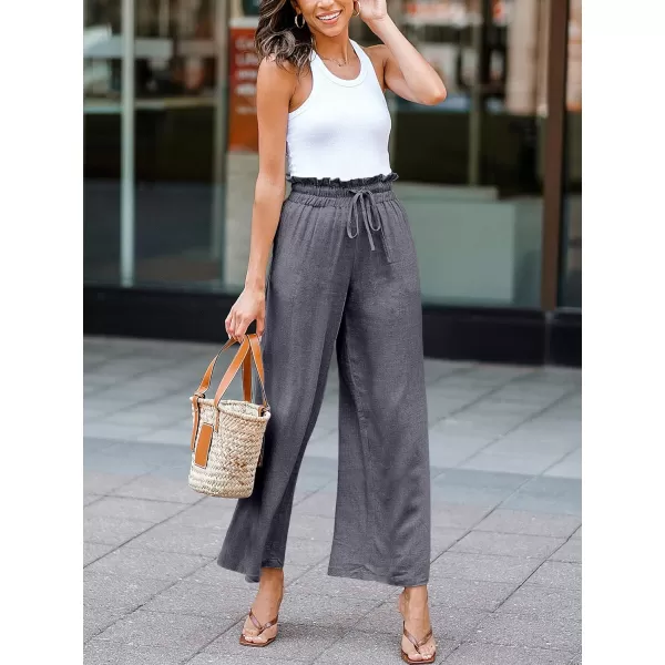Caracilia Women's Summer Linen Pants Casual Loose Drawstring Ruffle High Waist Wide Leg Capri Pants Trousers with Pockets