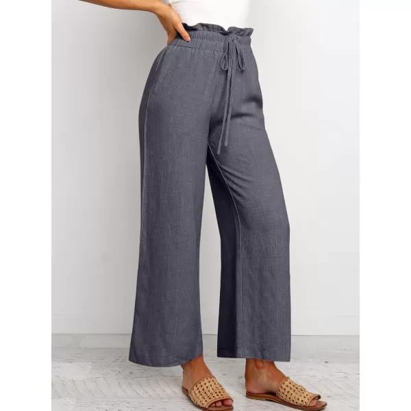Caracilia Women's Summer Linen Pants Casual Loose Drawstring Ruffle High Waist Wide Leg Capri Pants Trousers with Pockets