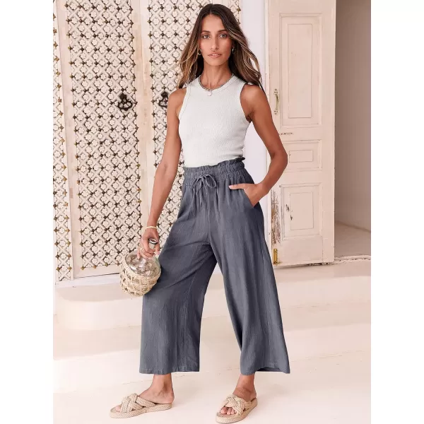 Caracilia Women's Summer Linen Pants Casual Loose Drawstring Ruffle High Waist Wide Leg Capri Pants Trousers with Pockets