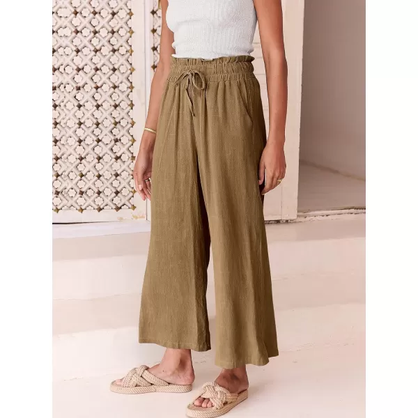 Caracilia Women's Summer Linen Pants Casual Loose Drawstring Ruffle High Waist Wide Leg Capri Pants Trousers with Pockets