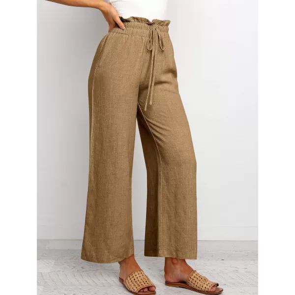 Caracilia Women's Summer Linen Pants Casual Loose Drawstring Ruffle High Waist Wide Leg Capri Pants Trousers with Pockets