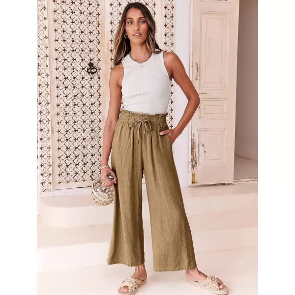 Caracilia Women's Summer Linen Pants Casual Loose Drawstring Ruffle High Waist Wide Leg Capri Pants Trousers with Pockets