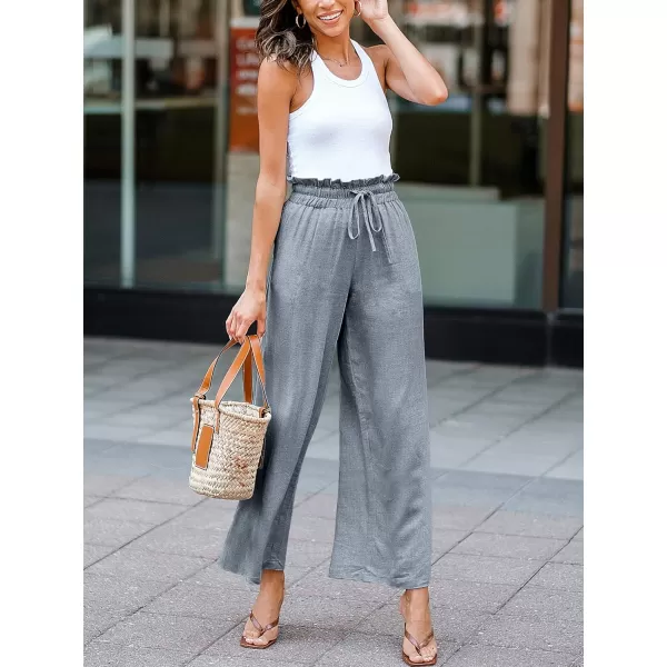Caracilia Women's Summer Linen Pants Casual Loose Drawstring Ruffle High Waist Wide Leg Capri Pants Trousers with Pockets