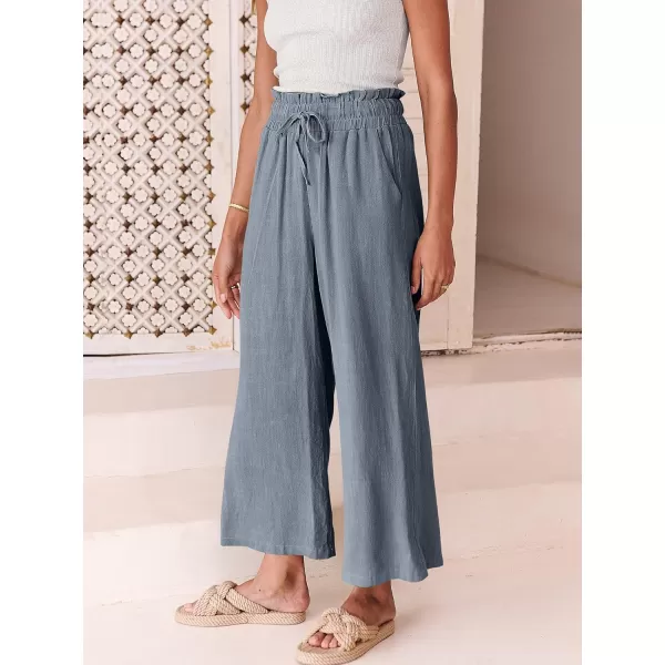 Caracilia Women's Summer Linen Pants Casual Loose Drawstring Ruffle High Waist Wide Leg Capri Pants Trousers with Pockets