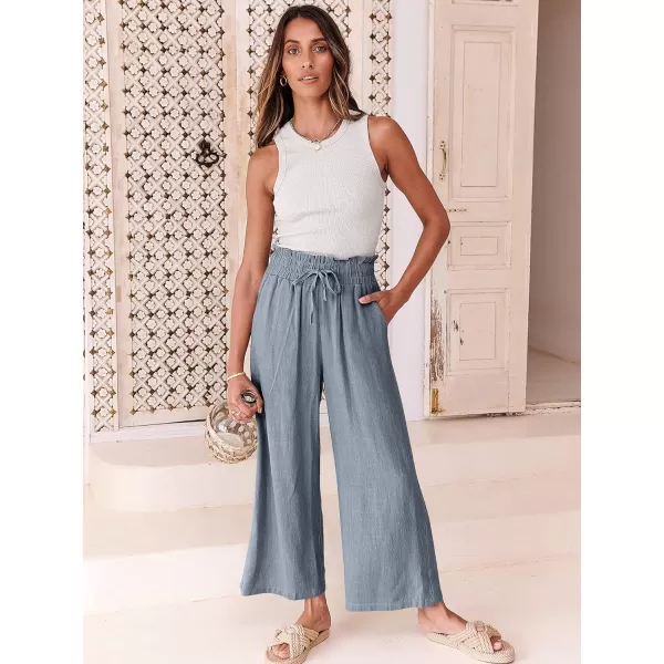 Caracilia Women's Summer Linen Pants Casual Loose Drawstring Ruffle High Waist Wide Leg Capri Pants Trousers with Pockets