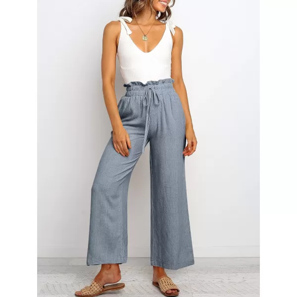 Caracilia Women's Summer Linen Pants Casual Loose Drawstring Ruffle High Waist Wide Leg Capri Pants Trousers with Pockets