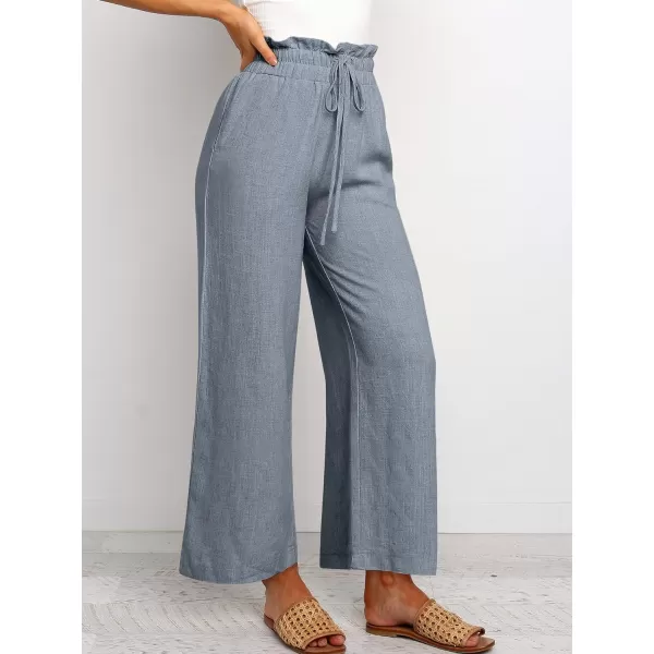 Caracilia Women's Summer Linen Pants Casual Loose Drawstring Ruffle High Waist Wide Leg Capri Pants Trousers with Pockets
