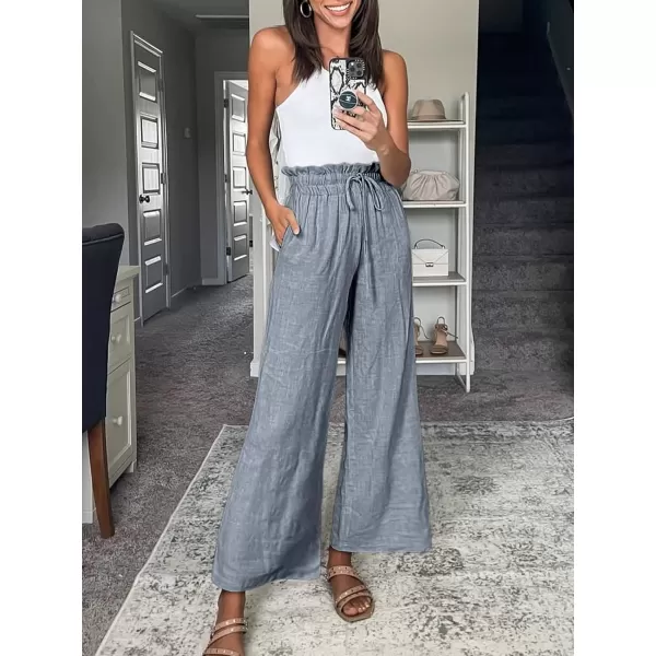 Caracilia Women's Summer Linen Pants Casual Loose Drawstring Ruffle High Waist Wide Leg Capri Pants Trousers with Pockets
