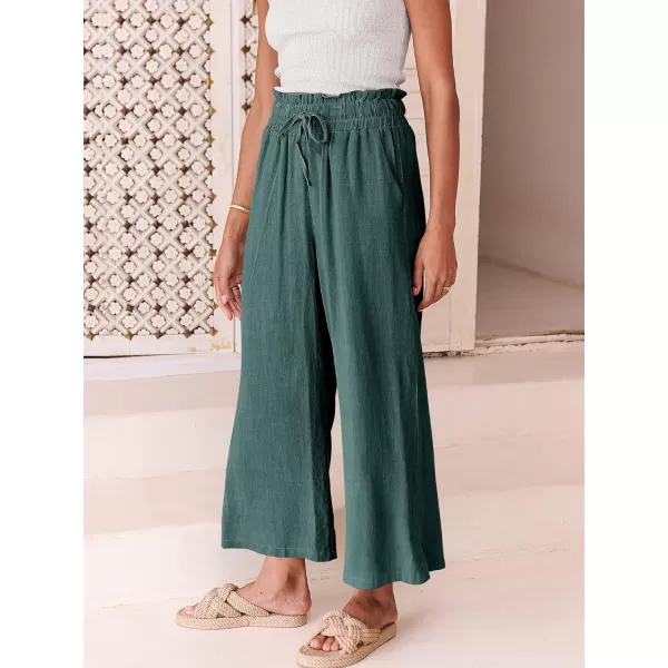 Caracilia Women's Summer Linen Pants Casual Loose Drawstring Ruffle High Waist Wide Leg Capri Pants Trousers with Pockets