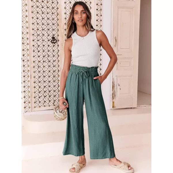 Caracilia Women's Summer Linen Pants Casual Loose Drawstring Ruffle High Waist Wide Leg Capri Pants Trousers with Pockets
