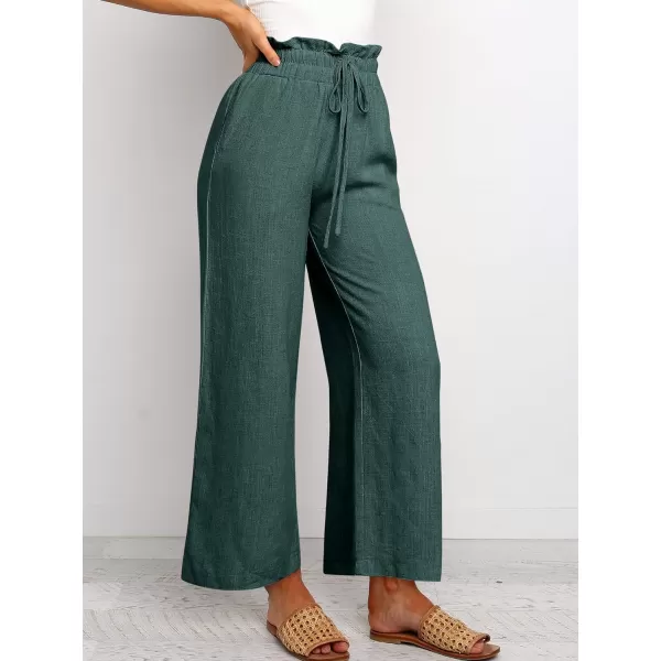 Caracilia Women's Summer Linen Pants Casual Loose Drawstring Ruffle High Waist Wide Leg Capri Pants Trousers with Pockets