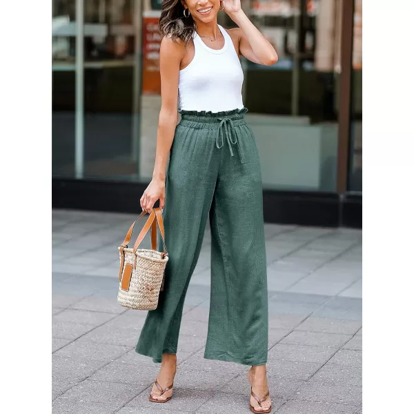 Caracilia Women's Summer Linen Pants Casual Loose Drawstring Ruffle High Waist Wide Leg Capri Pants Trousers with Pockets