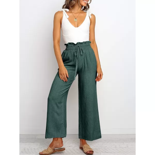 Caracilia Women's Summer Linen Pants Casual Loose Drawstring Ruffle High Waist Wide Leg Capri Pants Trousers with Pockets