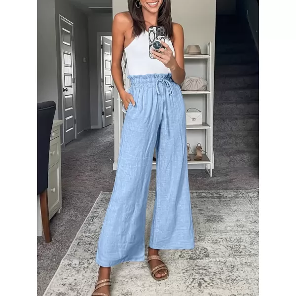 Caracilia Women's Summer Linen Pants Casual Loose Drawstring Ruffle High Waist Wide Leg Capri Pants Trousers with Pockets