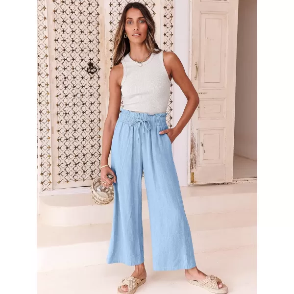 Caracilia Women's Summer Linen Pants Casual Loose Drawstring Ruffle High Waist Wide Leg Capri Pants Trousers with Pockets