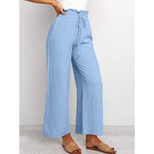 Caracilia Women's Summer Linen Pants Casual Loose Drawstring Ruffle High Waist Wide Leg Capri Pants Trousers with Pockets