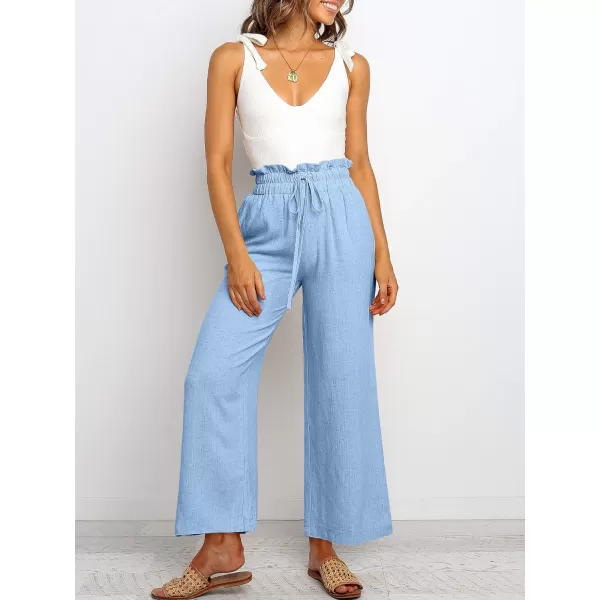 Caracilia Women's Summer Linen Pants Casual Loose Drawstring Ruffle High Waist Wide Leg Capri Pants Trousers with Pockets