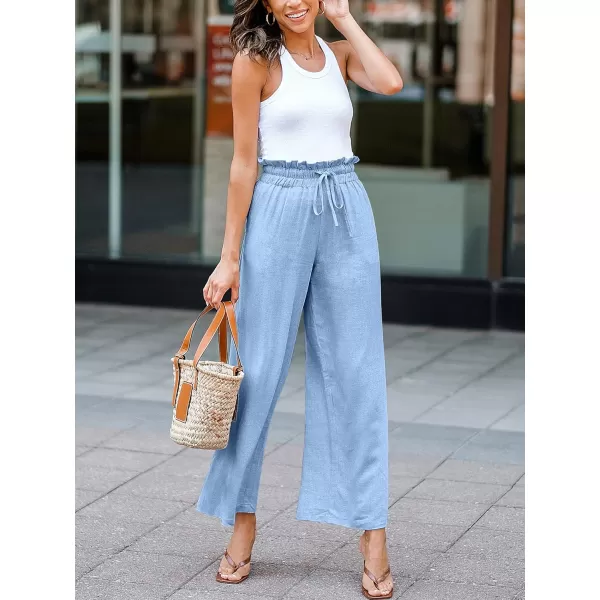 Caracilia Women's Summer Linen Pants Casual Loose Drawstring Ruffle High Waist Wide Leg Capri Pants Trousers with Pockets
