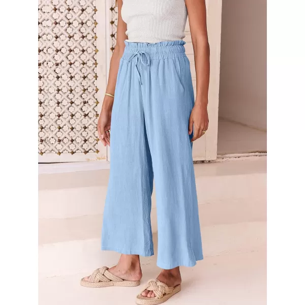 Caracilia Women's Summer Linen Pants Casual Loose Drawstring Ruffle High Waist Wide Leg Capri Pants Trousers with Pockets