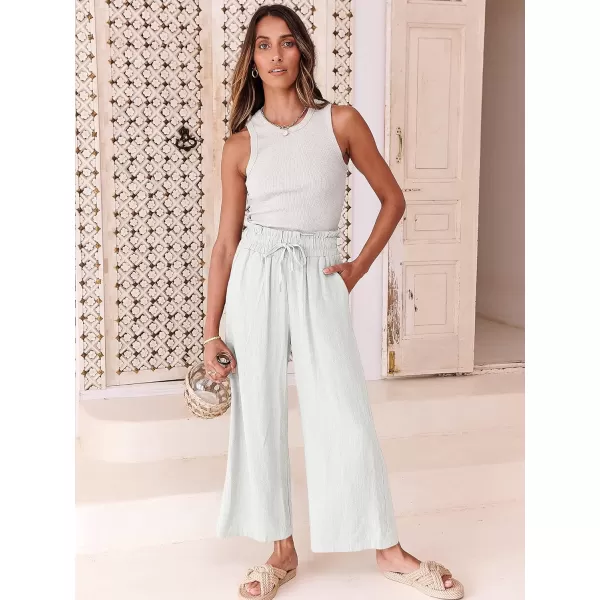 Caracilia Women's Summer Linen Pants Casual Loose Drawstring Ruffle High Waist Wide Leg Capri Pants Trousers with Pockets