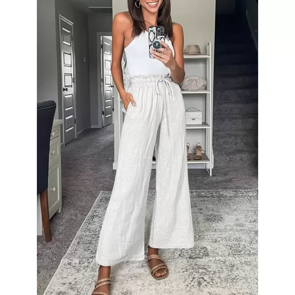 Caracilia Women's Summer Linen Pants Casual Loose Drawstring Ruffle High Waist Wide Leg Capri Pants Trousers with Pockets