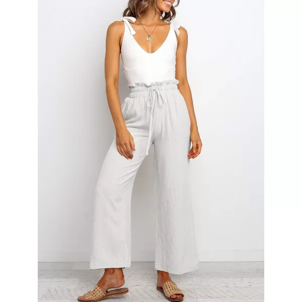 Caracilia Women's Summer Linen Pants Casual Loose Drawstring Ruffle High Waist Wide Leg Capri Pants Trousers with Pockets