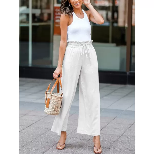 Caracilia Women's Summer Linen Pants Casual Loose Drawstring Ruffle High Waist Wide Leg Capri Pants Trousers with Pockets