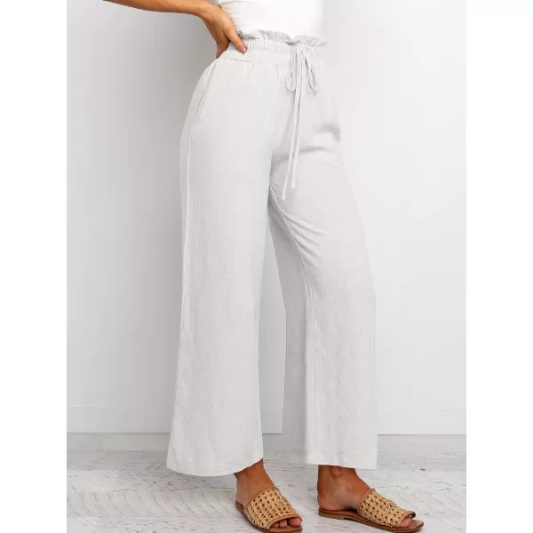 Caracilia Women's Summer Linen Pants Casual Loose Drawstring Ruffle High Waist Wide Leg Capri Pants Trousers with Pockets