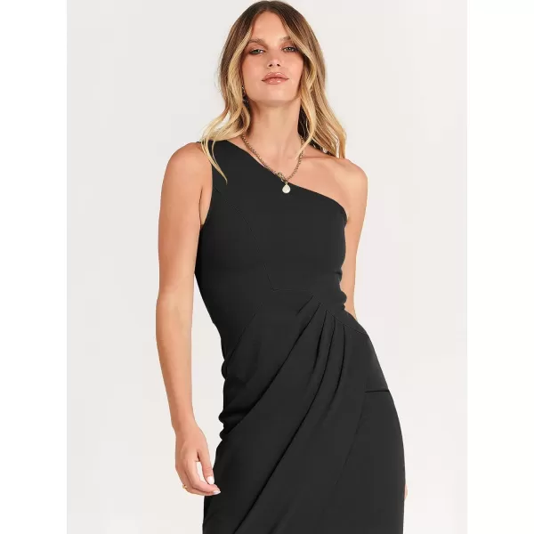 Caracilia Women's Summer One Shoulder Formal Dress Sleeveless Wrap Ruched Bodycon Slit Maxi Cocktail Wedding Guest Dresses