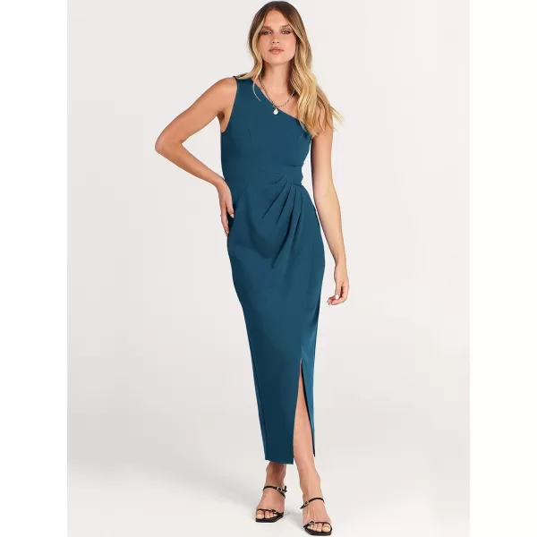 Caracilia Women's Summer One Shoulder Formal Dress Sleeveless Wrap Ruched Bodycon Slit Maxi Cocktail Wedding Guest Dresses