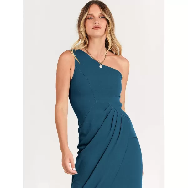 Caracilia Women's Summer One Shoulder Formal Dress Sleeveless Wrap Ruched Bodycon Slit Maxi Cocktail Wedding Guest Dresses