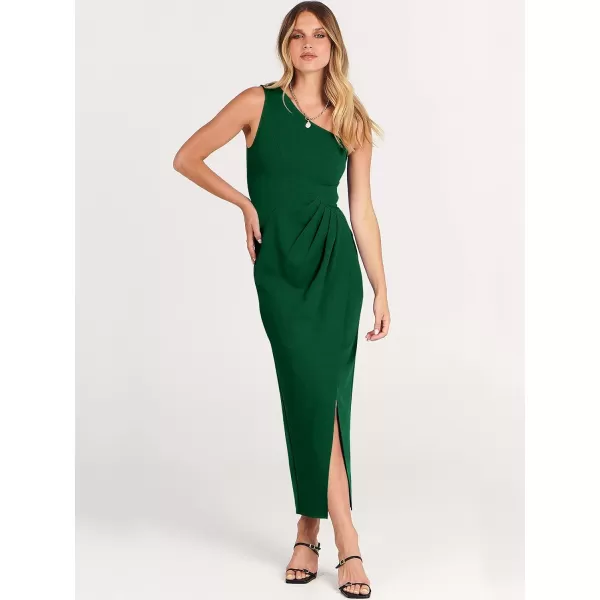 Caracilia Women's Summer One Shoulder Formal Dress Sleeveless Wrap Ruched Bodycon Slit Maxi Cocktail Wedding Guest Dresses